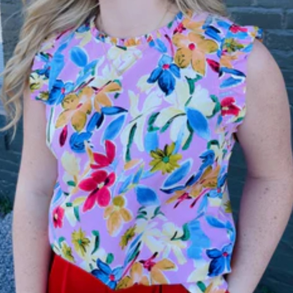 STACCATO The Julianna Floral Top Colorful Floral Ruffle Top Sz M Women - Picture 7 of 8